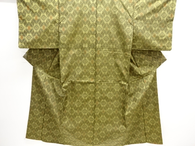 亀甲に花唐草模様織出し西陣お召着物・道行コートアンサンブル